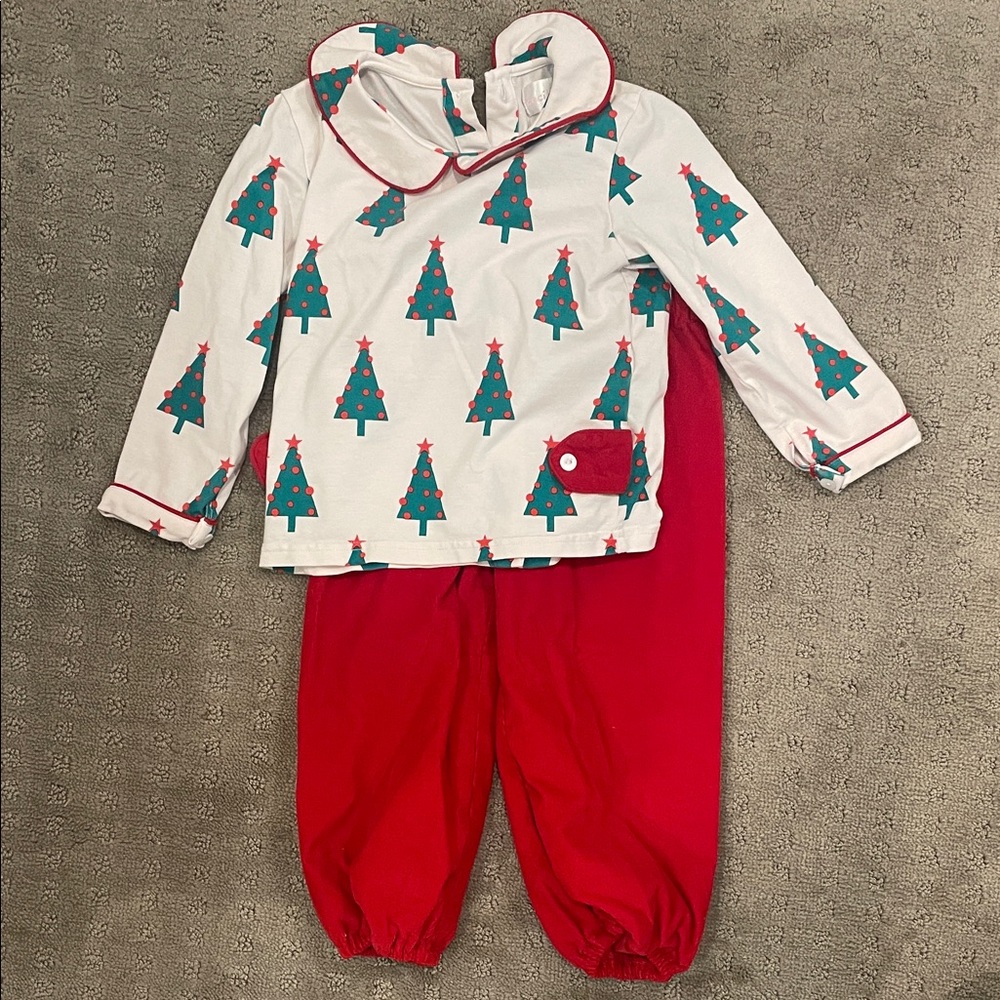 Festive Christmas Tree Print Kids matching pants Set - Red and White